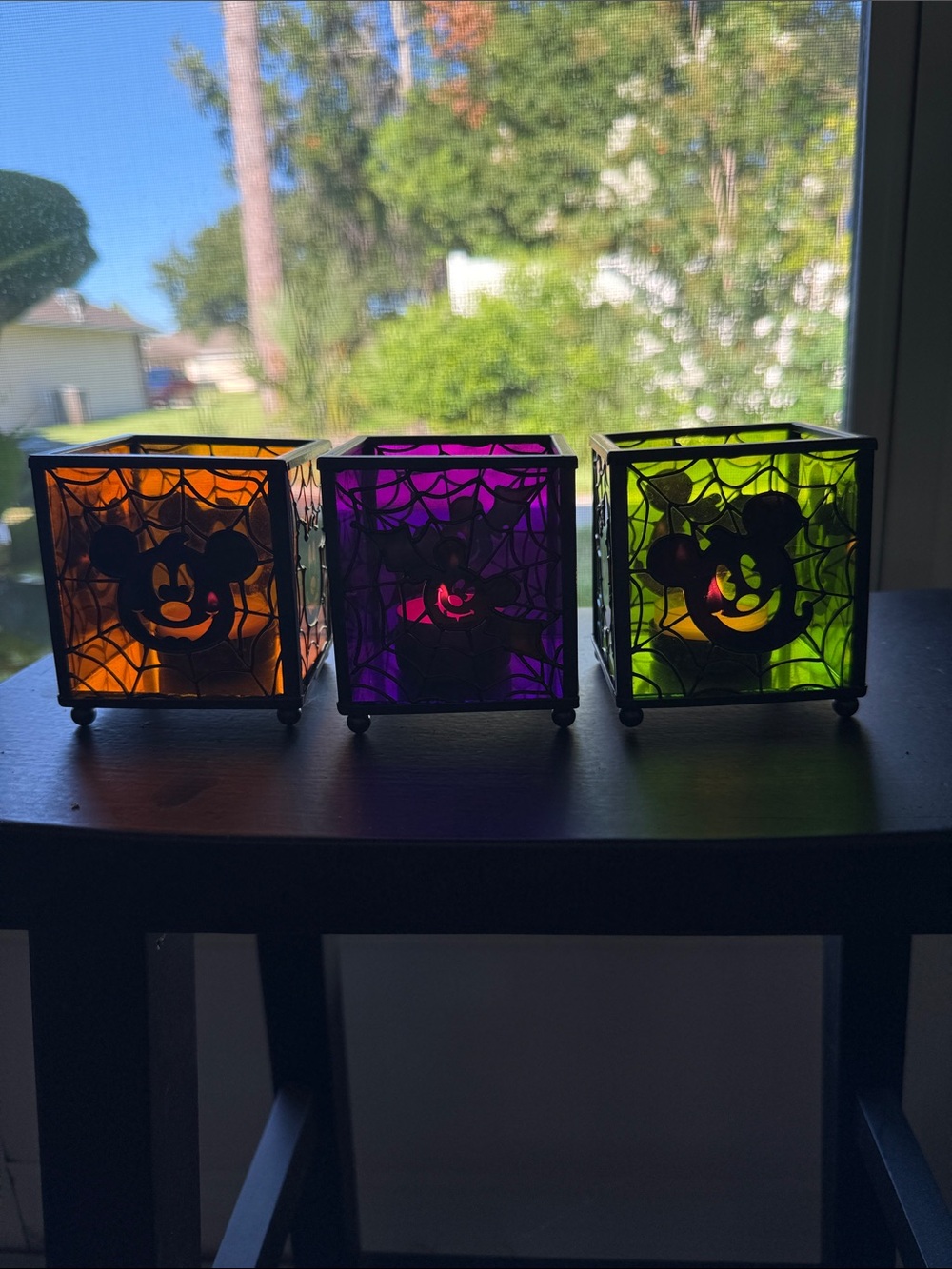 Disney Halloween Votive Holder Set & Glow in the Dark Trick or Treat Minnie Bag